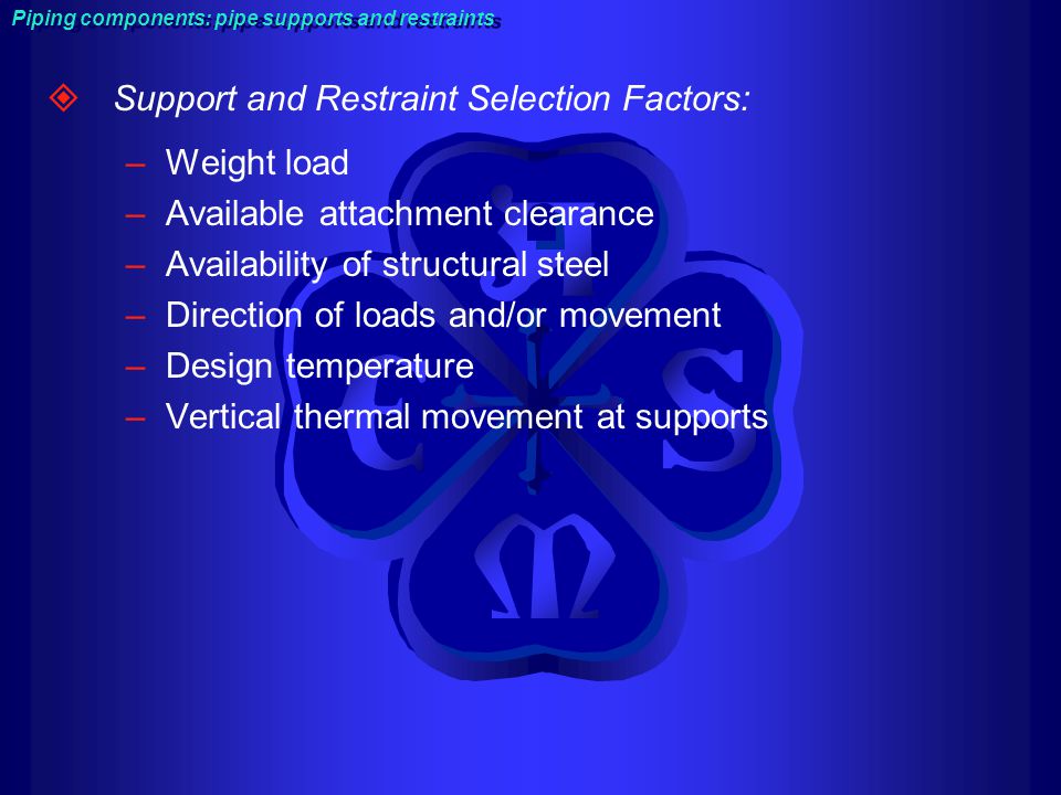 Support and Restraint Selection Factors: Weight load