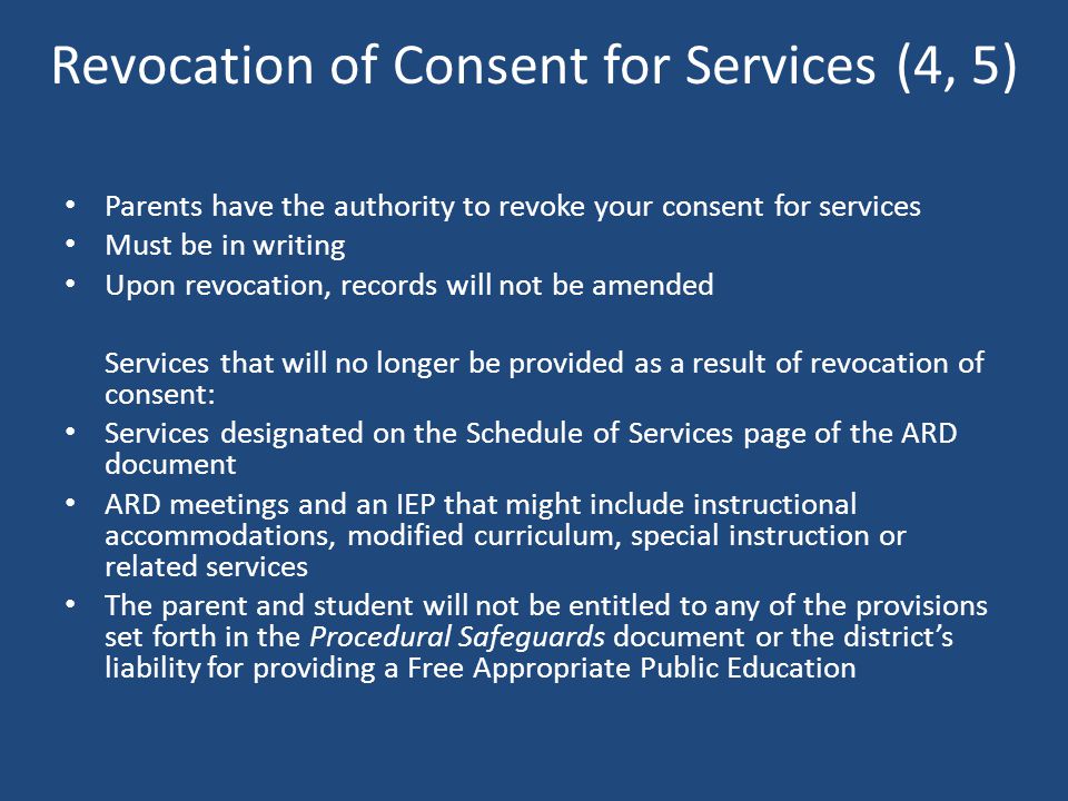 Revocation of Consent for Services (4, 5)