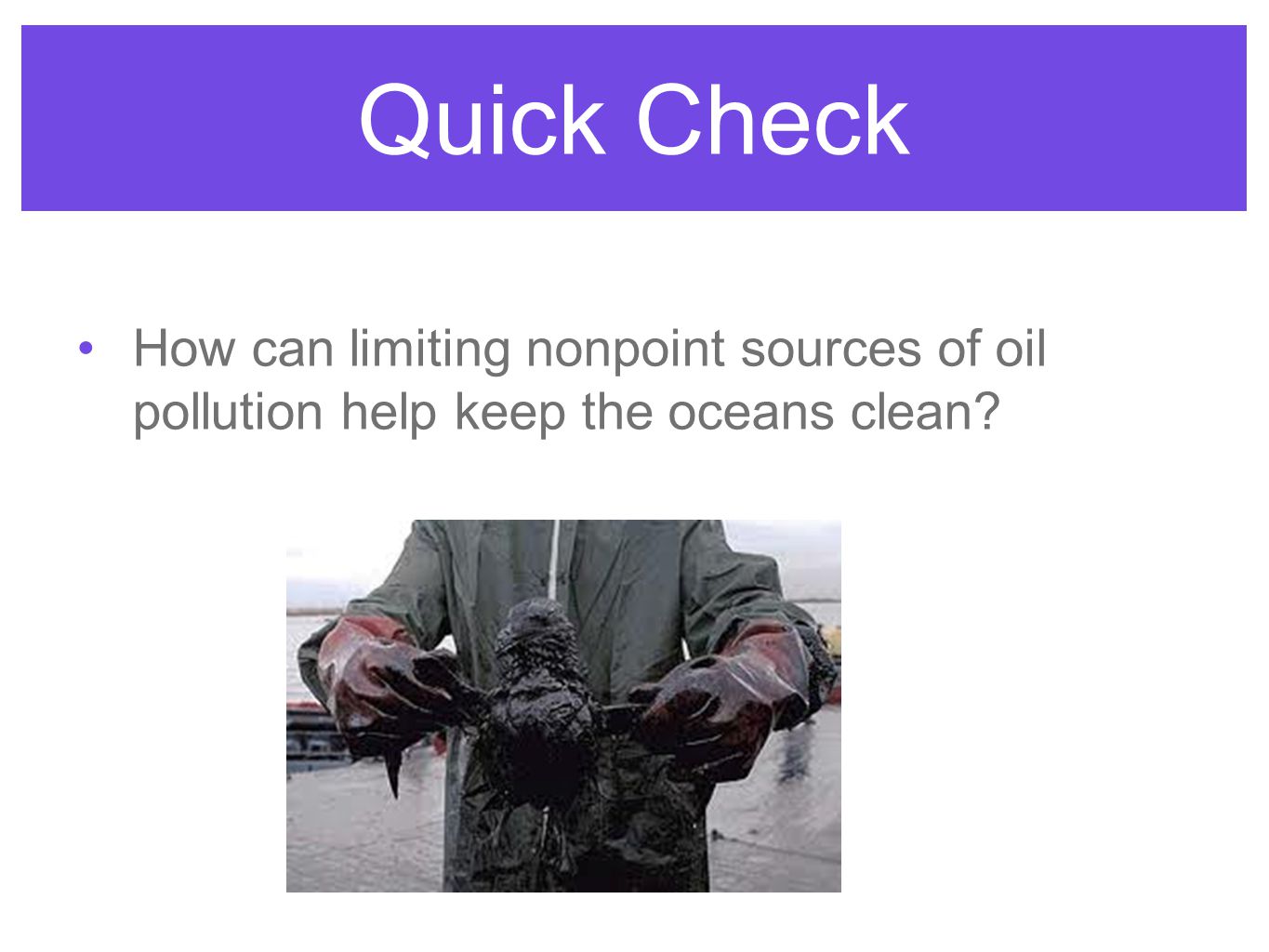 Quick Check How can limiting nonpoint sources of oil pollution help keep the oceans clean