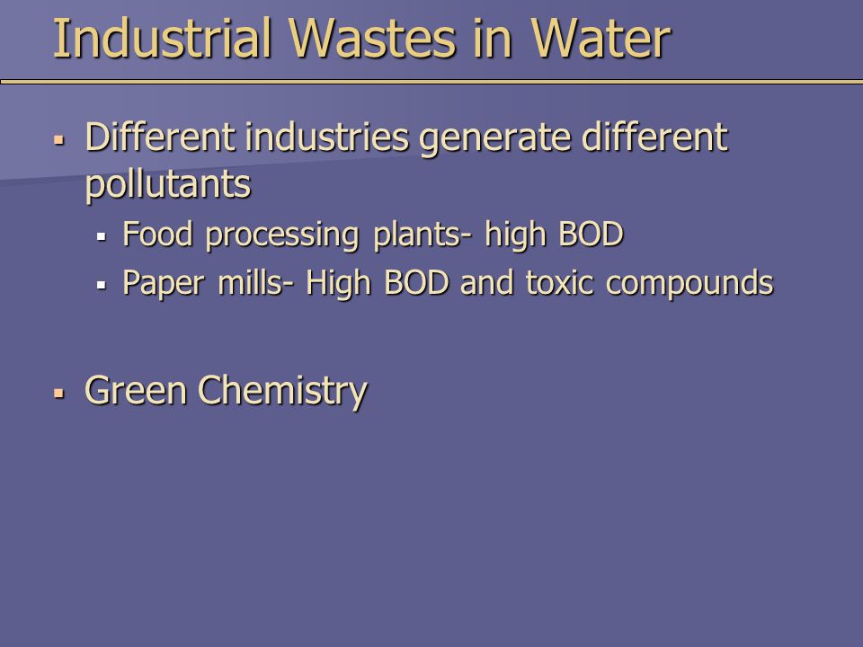 Industrial Wastes in Water