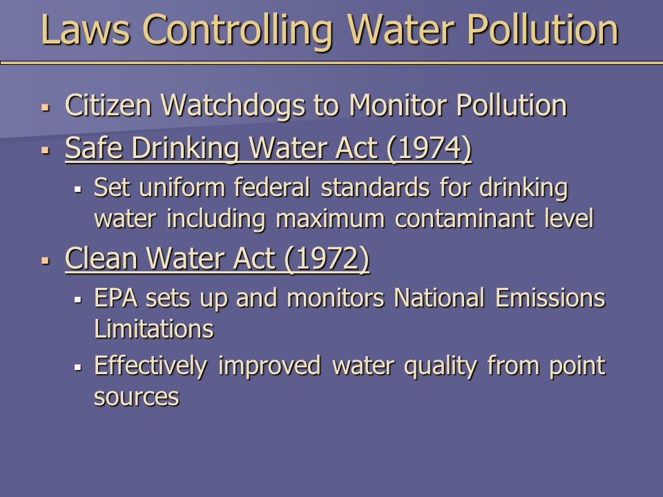Laws Controlling Water Pollution