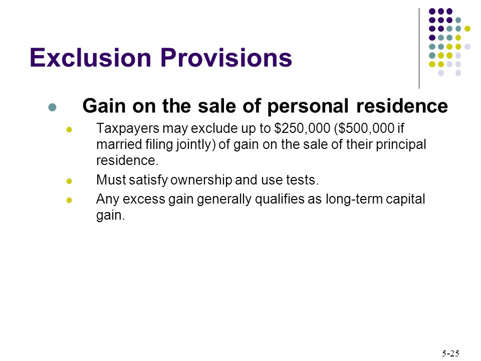 Exclusion Provisions Gain on the sale of personal residence