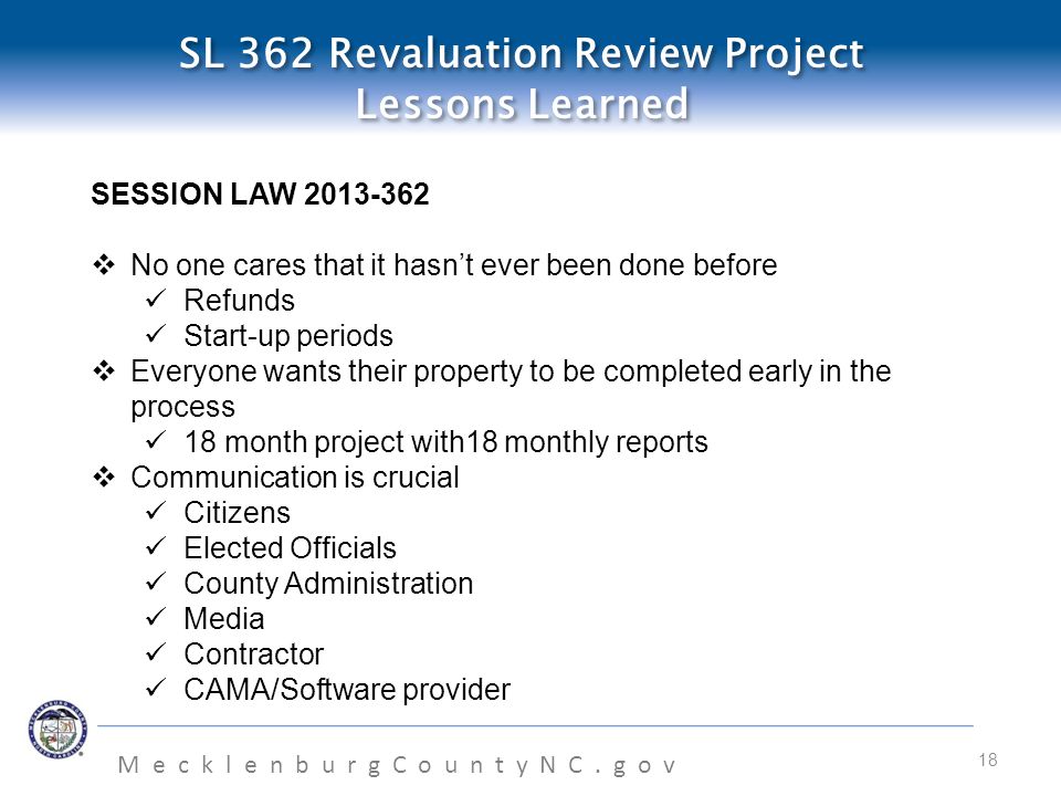 SL 362 Revaluation Review Project Lessons Learned