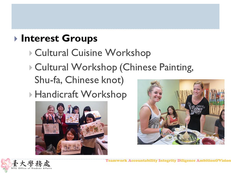 Interest Groups Cultural Cuisine Workshop. Cultural Workshop (Chinese Painting, Shu-fa, Chinese knot)