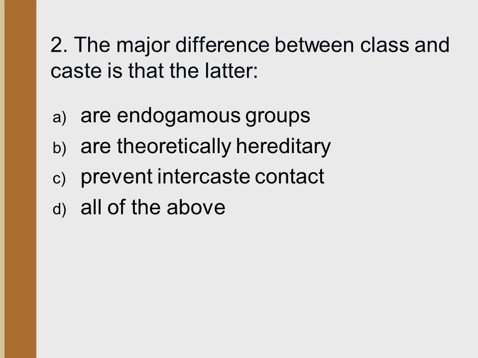 2. The major difference between class and caste is that the latter: