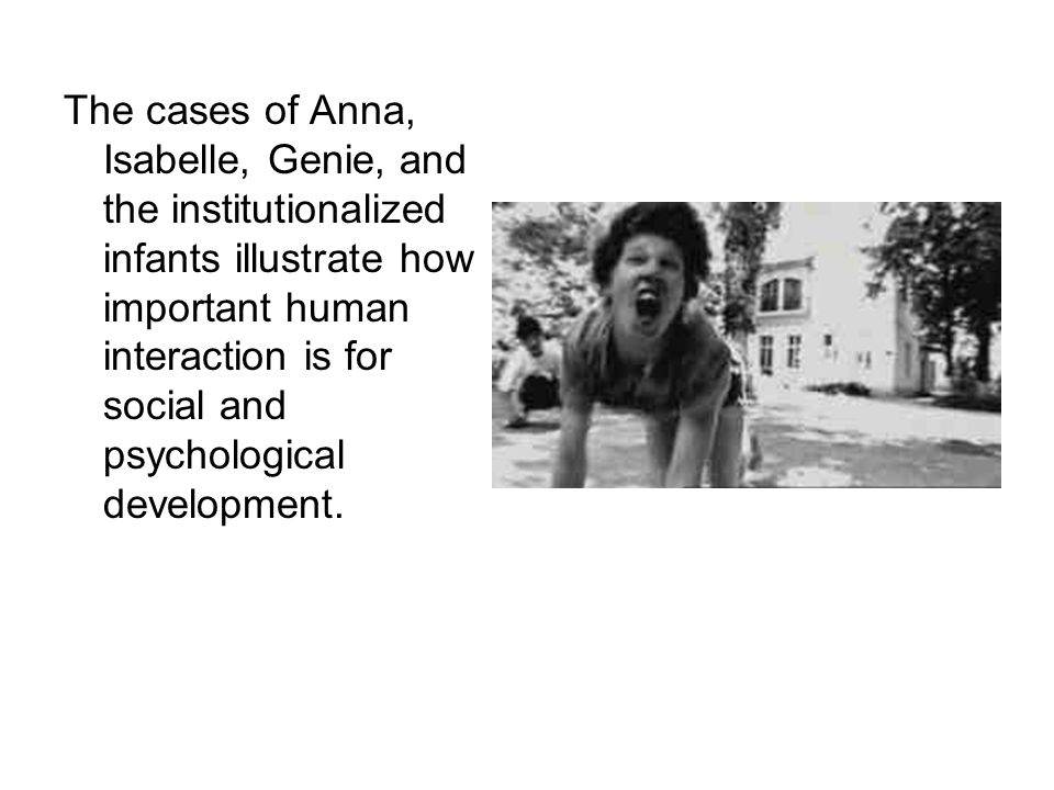 The cases of Anna, Isabelle, Genie, and the institutionalized infants illustrate how important human interaction is for social and psychological development.