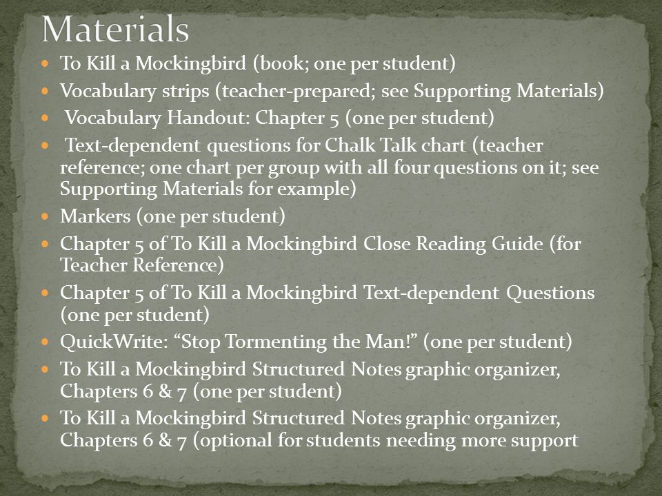 Materials To Kill a Mockingbird (book; one per student)