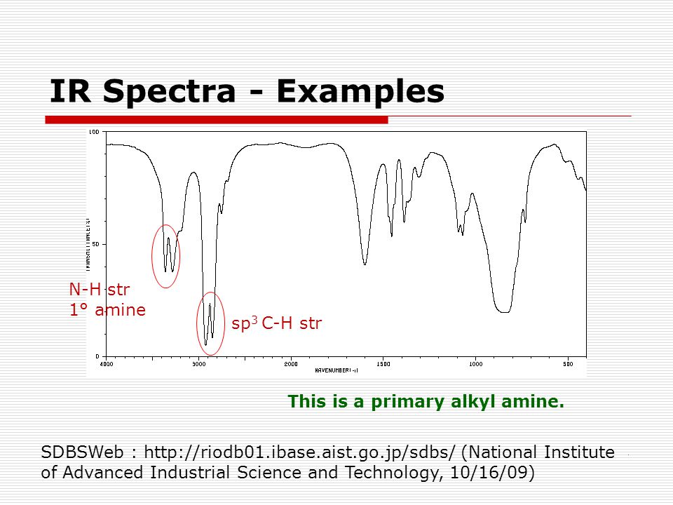 IR Spectra - Examples N-H str 1 ° amine sp3 C-H str.