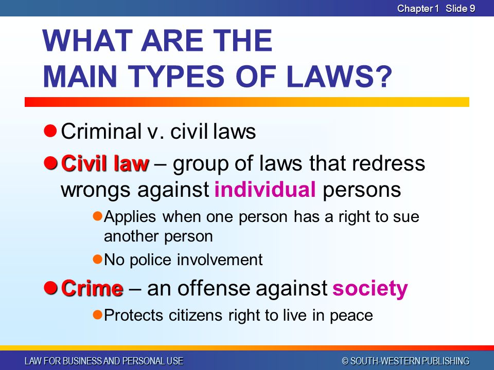 WHAT ARE THE MAIN TYPES OF LAWS