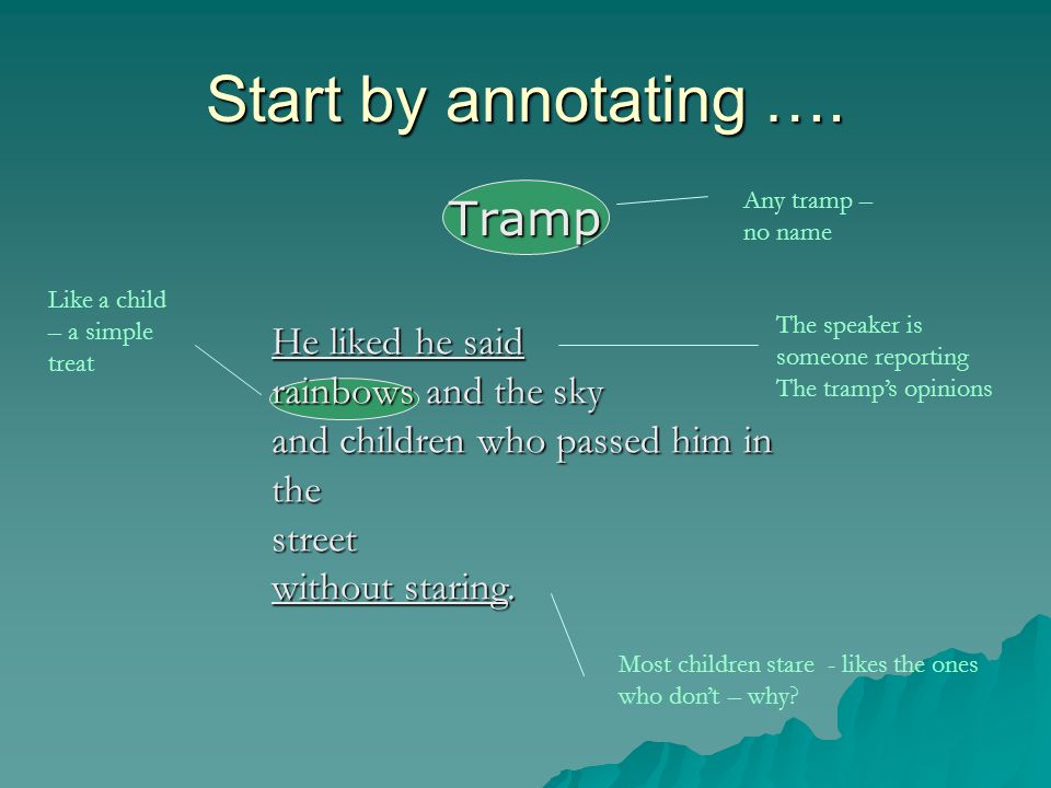 Start by annotating …. Tramp He liked he said rainbows and the sky
