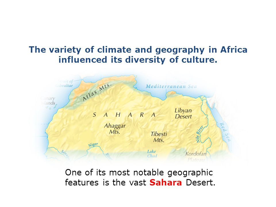 One of its most notable geographic features is the vast Sahara Desert.