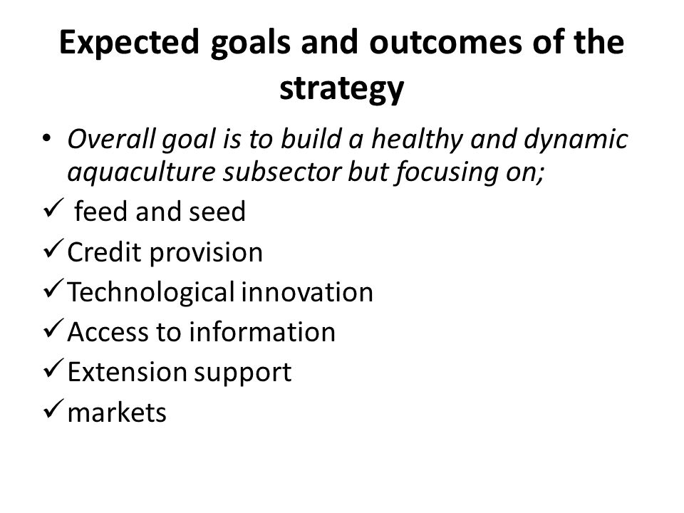 Expected goals and outcomes of the strategy