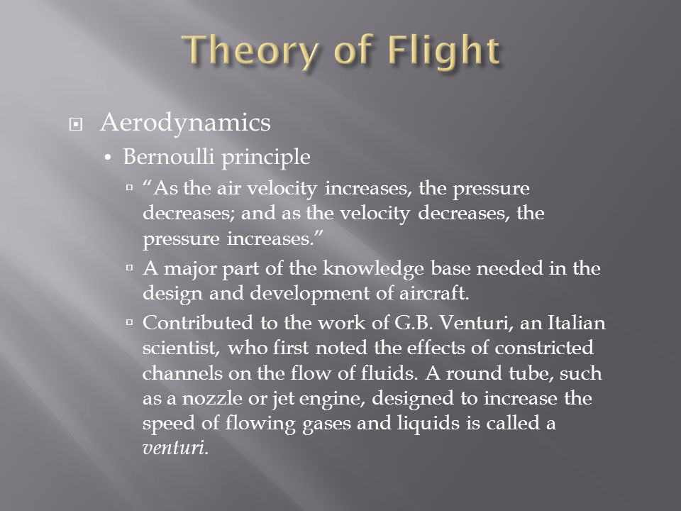 Theory of Flight Aerodynamics Bernoulli principle