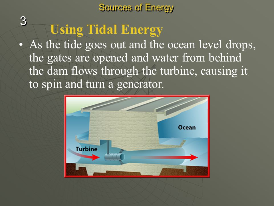 Sources of Energy 3. Using Tidal Energy.