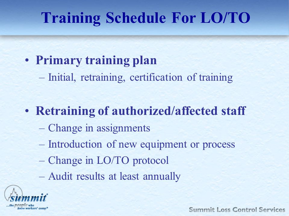 Training Schedule For LO/TO
