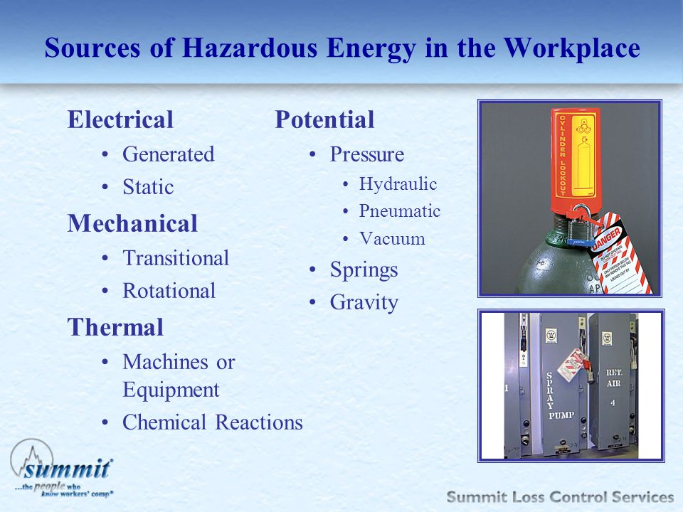 Sources of Hazardous Energy in the Workplace