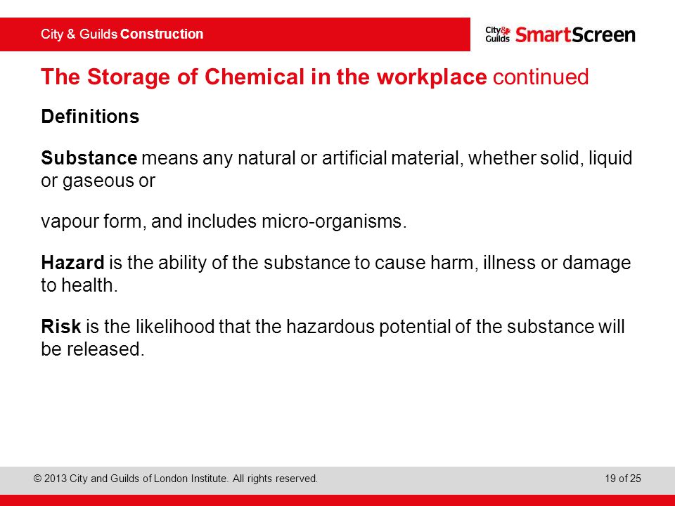 The Storage of Chemical in the workplace continued