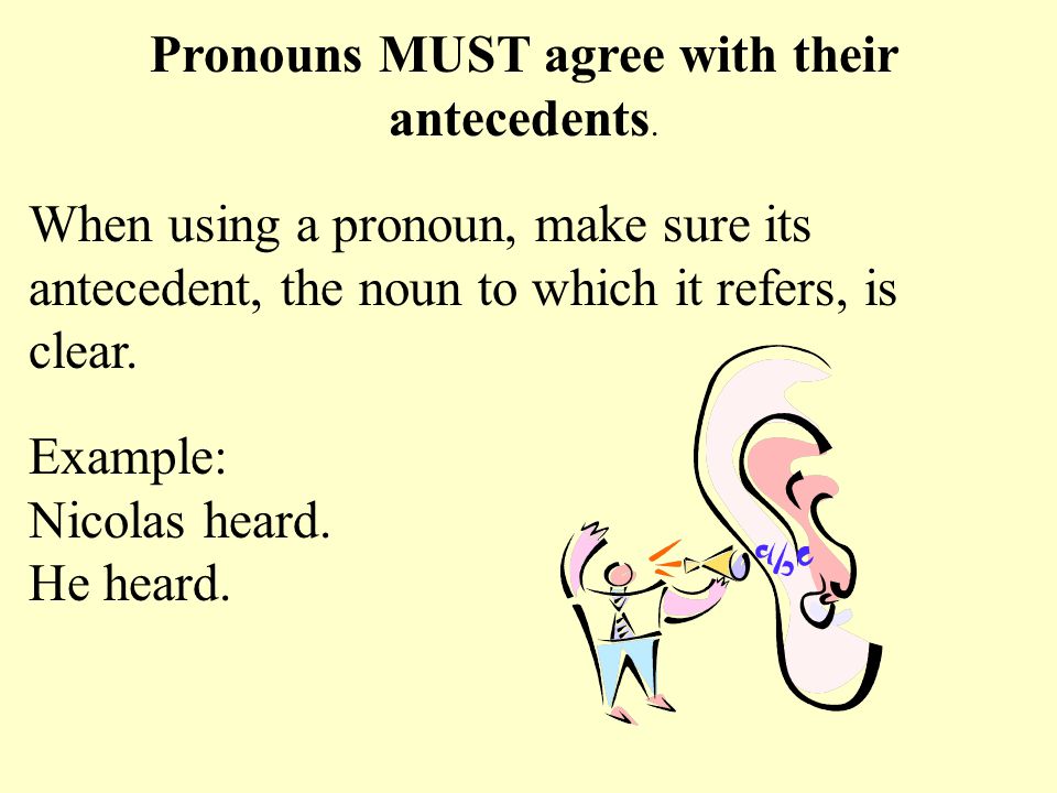 Pronouns MUST agree with their antecedents.
