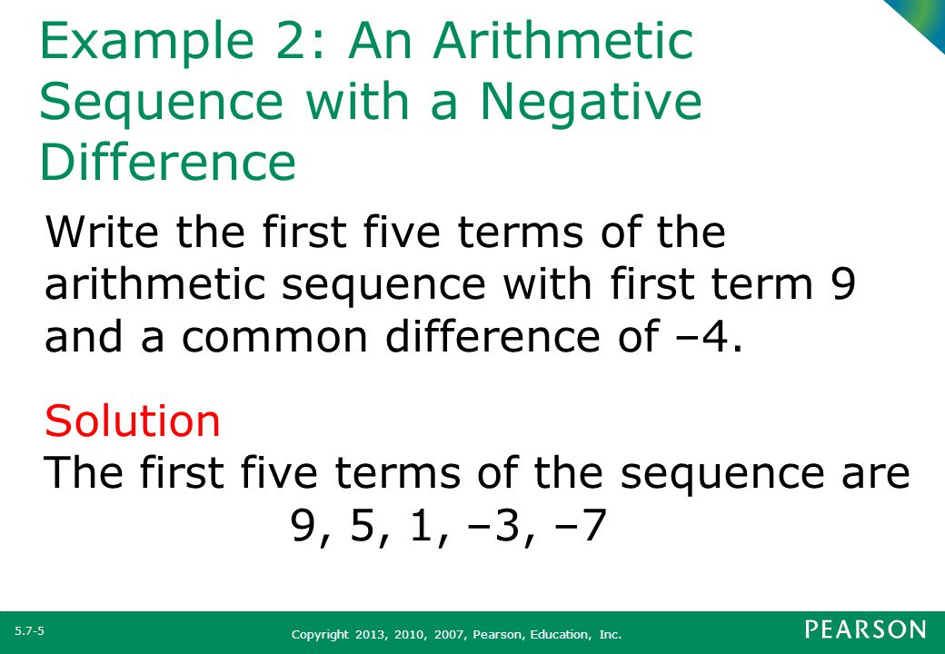 Example 2: An Arithmetic Sequence with a Negative Difference