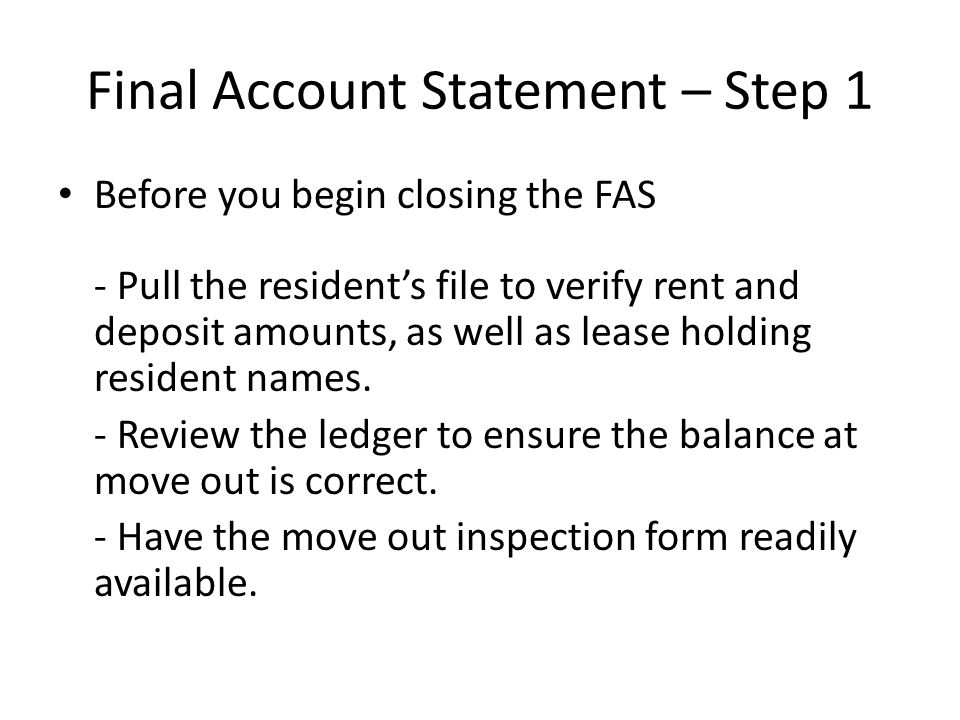 Final Account Statement – Step 1