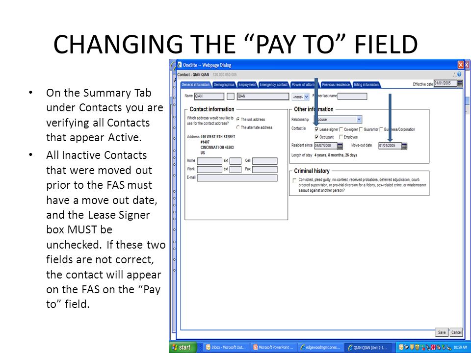CHANGING THE PAY TO FIELD