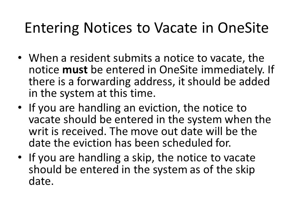 Entering Notices to Vacate in OneSite