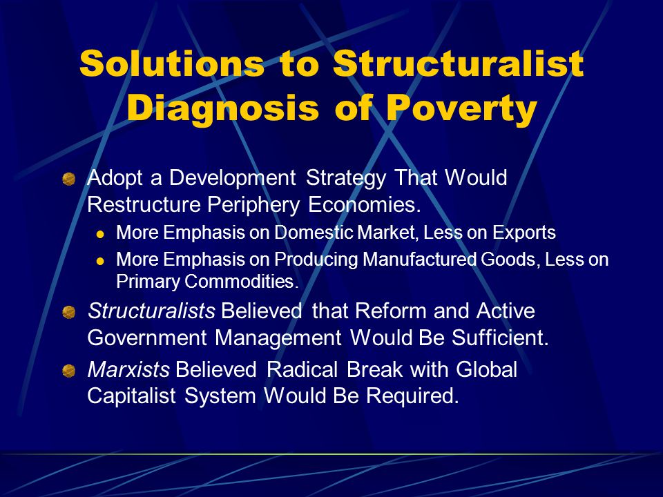Solutions to Structuralist Diagnosis of Poverty