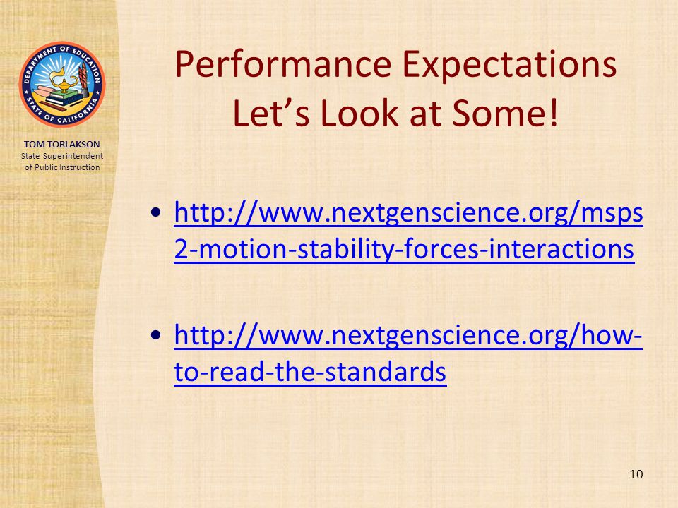 Performance Expectations Let’s Look at Some!
