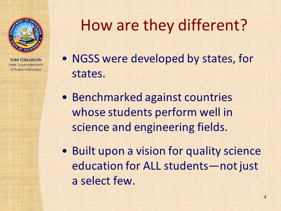 How are they different NGSS were developed by states, for states.