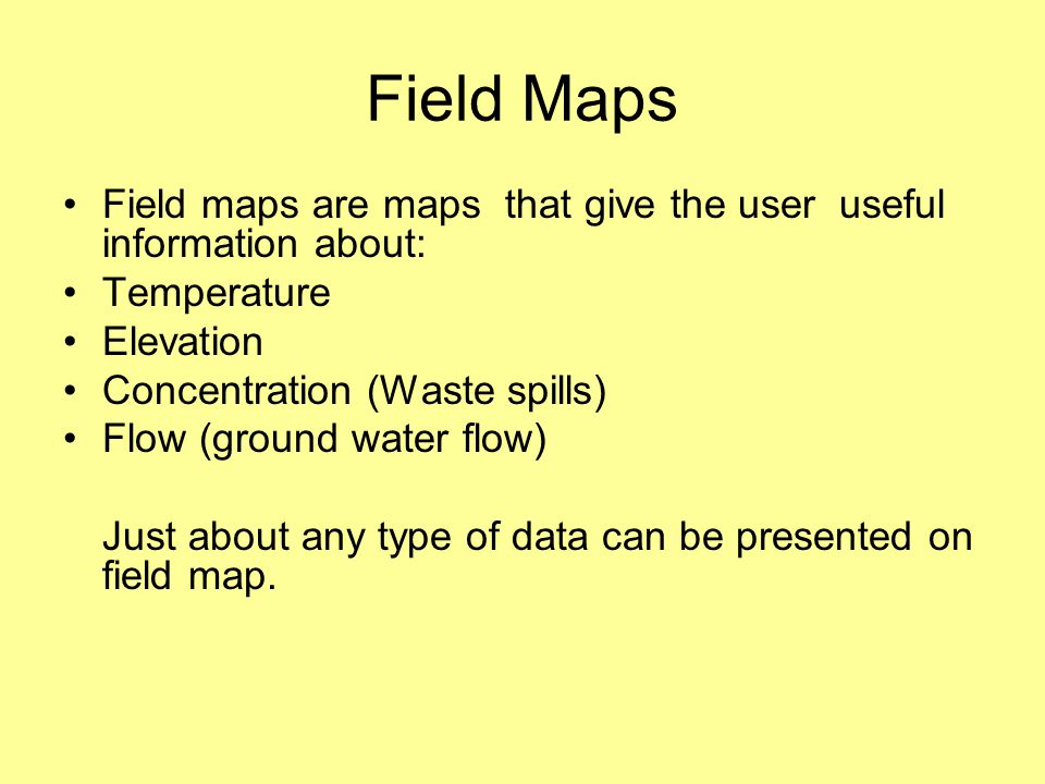 Other Than An Elevation Field Map Name Three Other Types Of Field Maps Field Maps- Contour Lines-B - Ppt Video Online Download