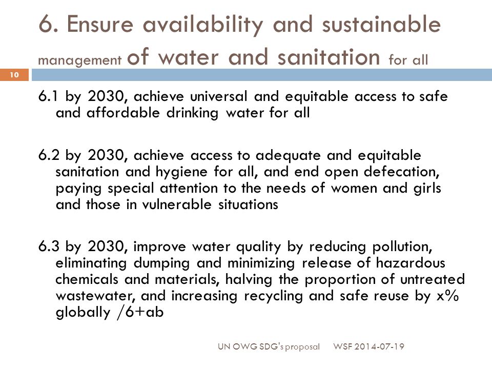 6. Ensure availability and sustainable management of water and sanitation for all