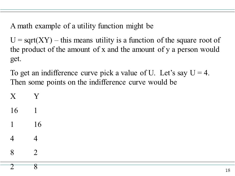 A math example of a utility function might be