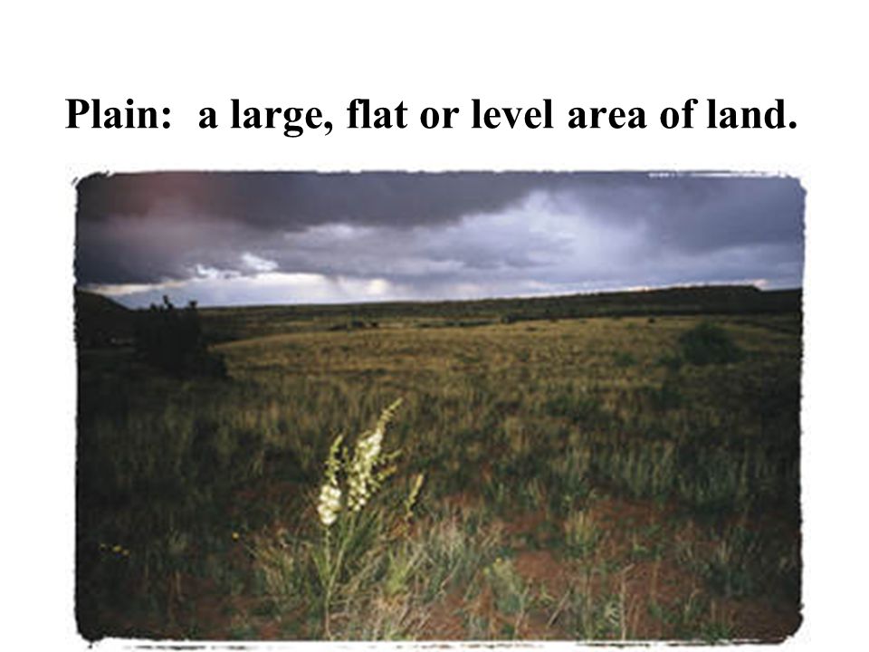 Plain: a large, flat or level area of land.