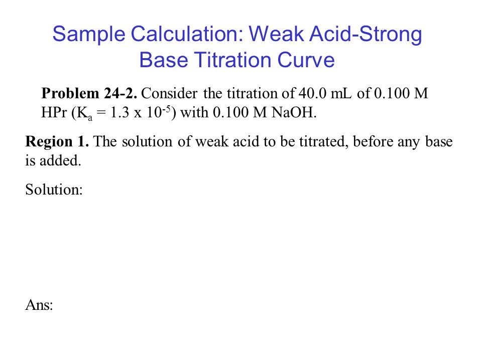 Sample Calculation: Weak Acid-Strong Base Titration Curve