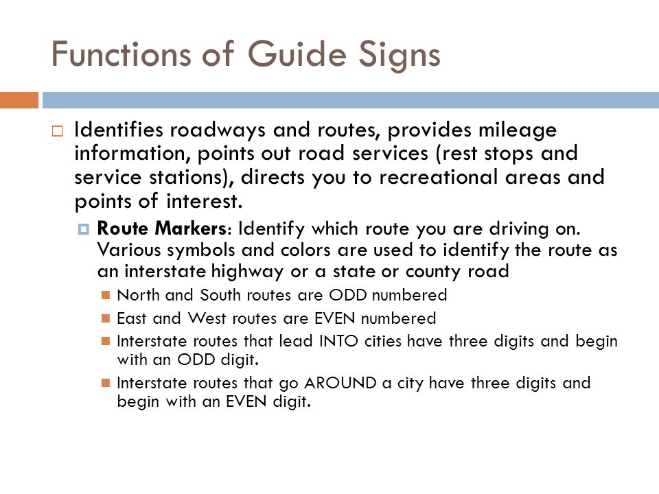 Functions of Guide Signs