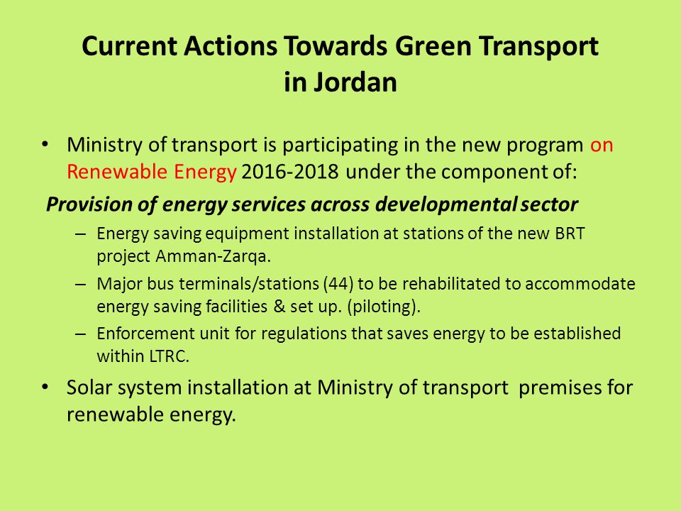Current Actions Towards Green Transport in Jordan