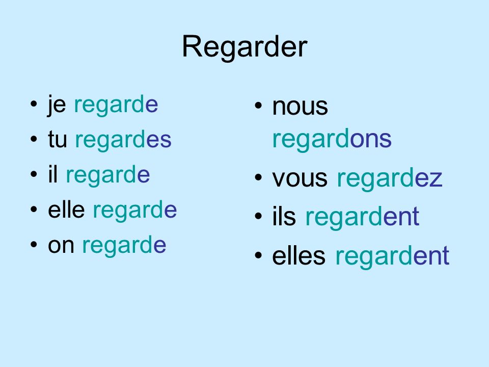 Глагол enter. Спряжение глагола regarder во французском. Regarder спряжение французский. Спряжение глагола regarder во французском языке. Глагол regarder во французском.