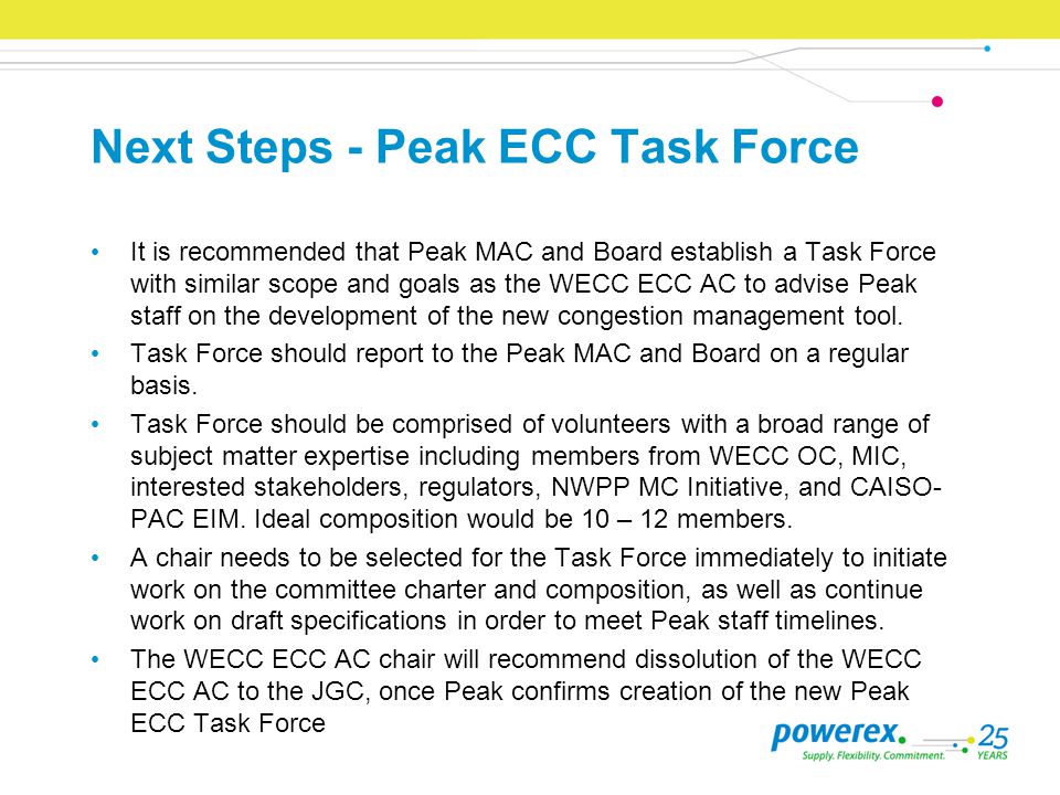 Next Steps - Peak ECC Task Force