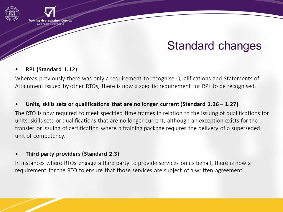 Standard changes RPL (Standard 1.12)