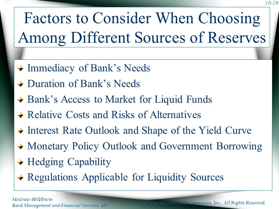 Factors to Consider When Choosing Among Different Sources of Reserves
