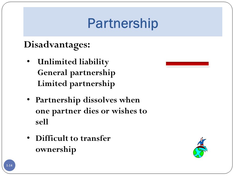 Partnership Disadvantages: Unlimited liability