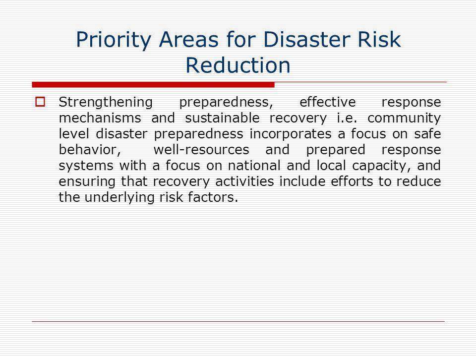 Priority Areas for Disaster Risk Reduction