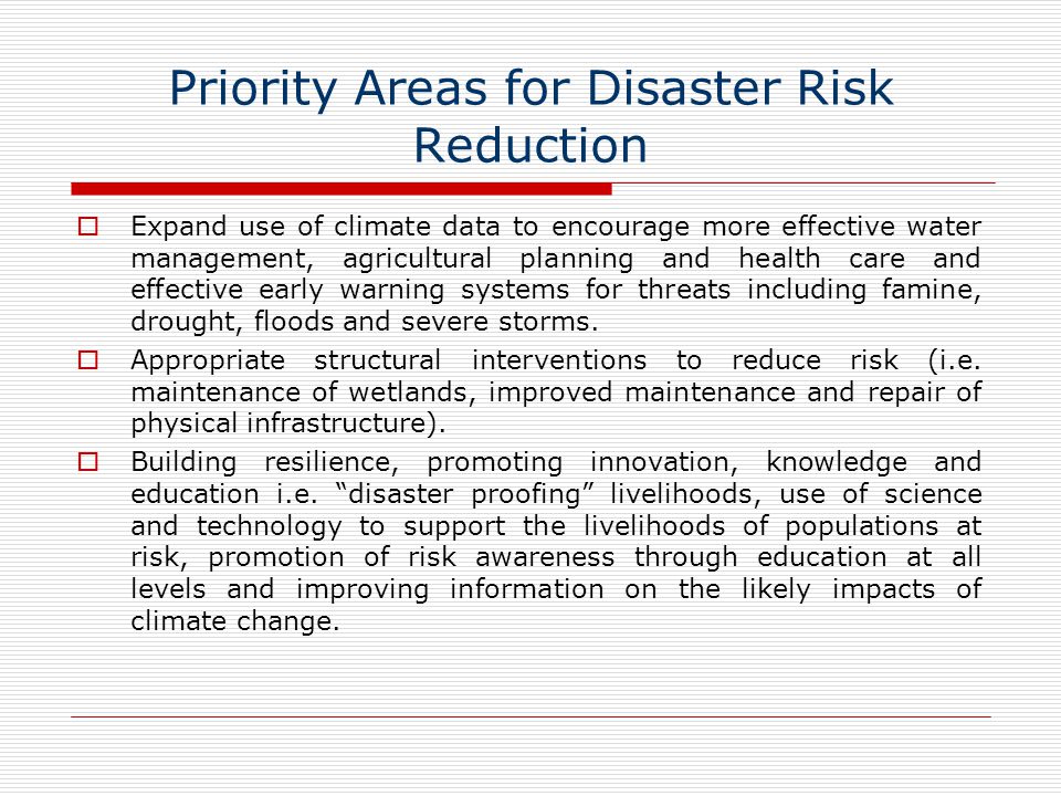 Priority Areas for Disaster Risk Reduction