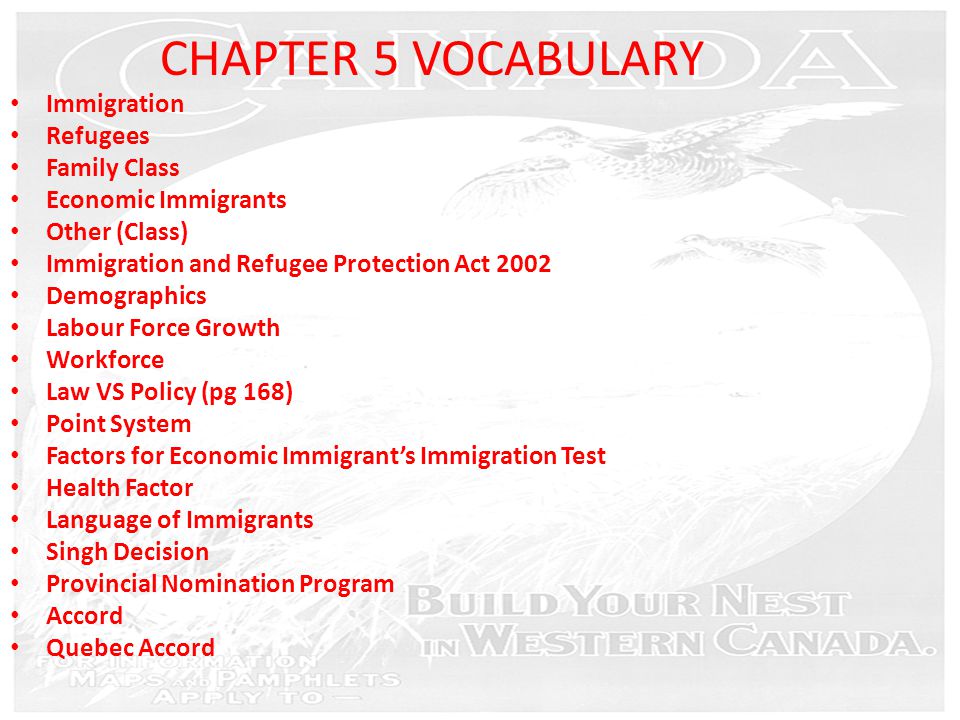 CHAPTER 5 VOCABULARY Immigration Refugees Family Class