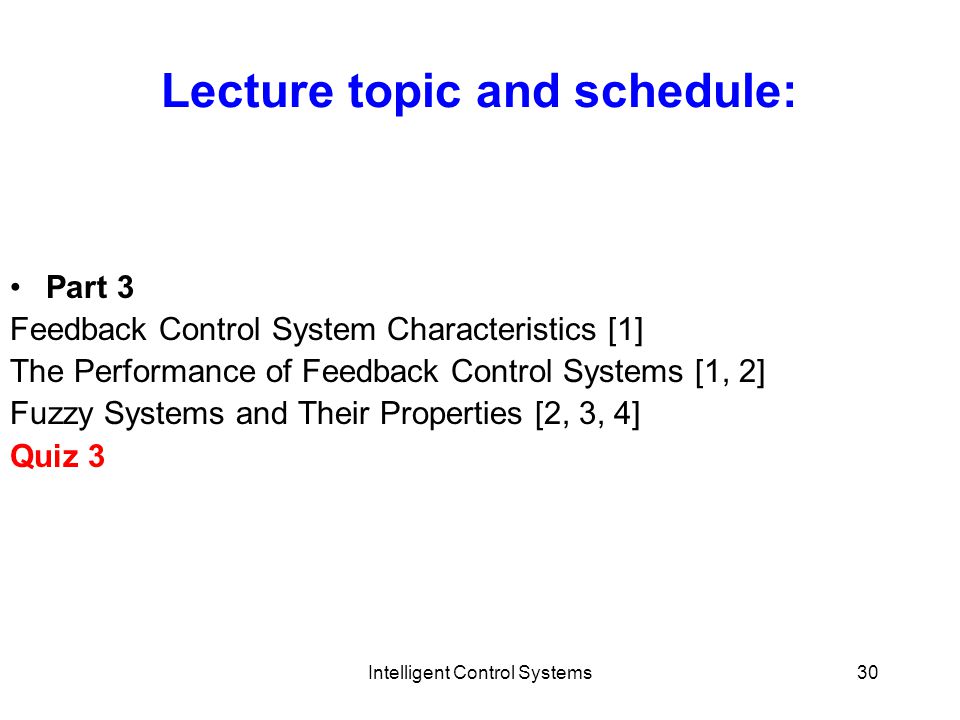 Lecture topic and schedule: