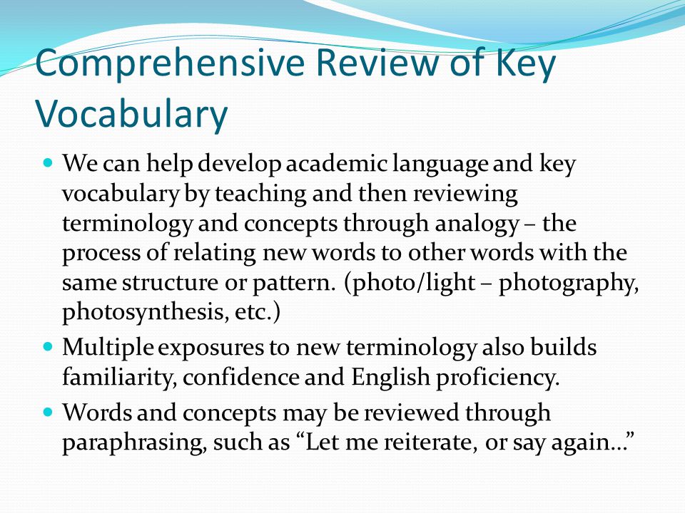 Comprehensive Review of Key Vocabulary