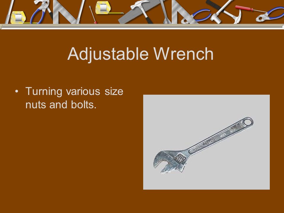 Adjustable Wrench Turning various size nuts and bolts.