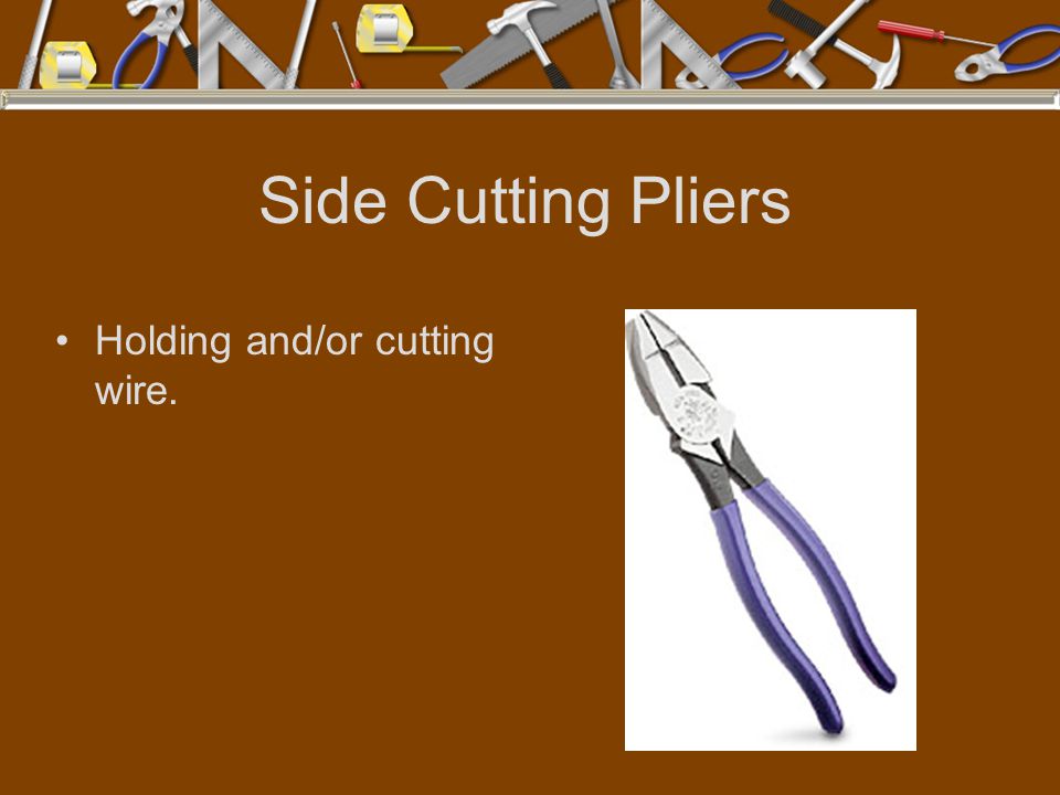 Side Cutting Pliers Holding and/or cutting wire.