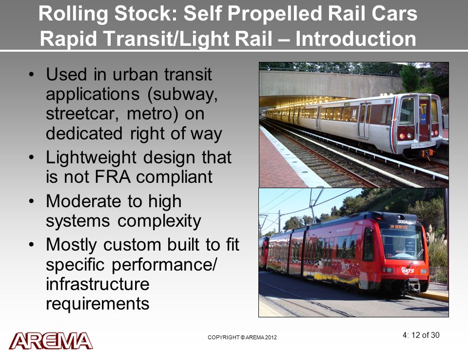 Rolling Stock: Self Propelled Rail Cars Rapid Transit/Light Rail – Introduction