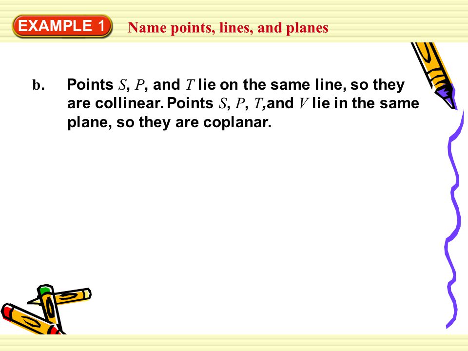 EXAMPLE 1 Name points, lines, and planes.